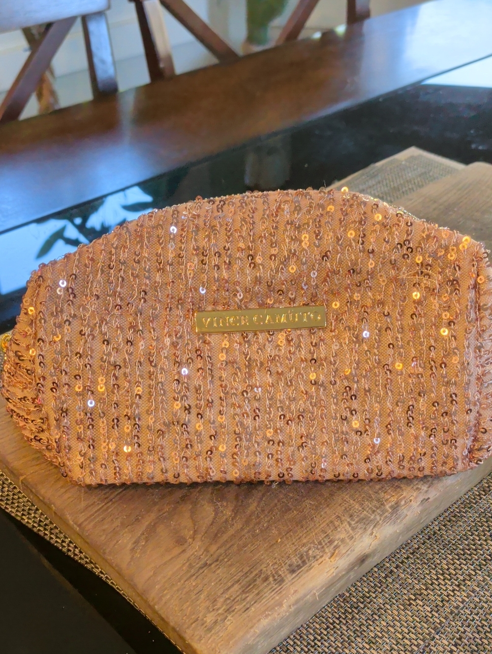 Vince Camuto Rose Gold Sequin Cosmetic Bag